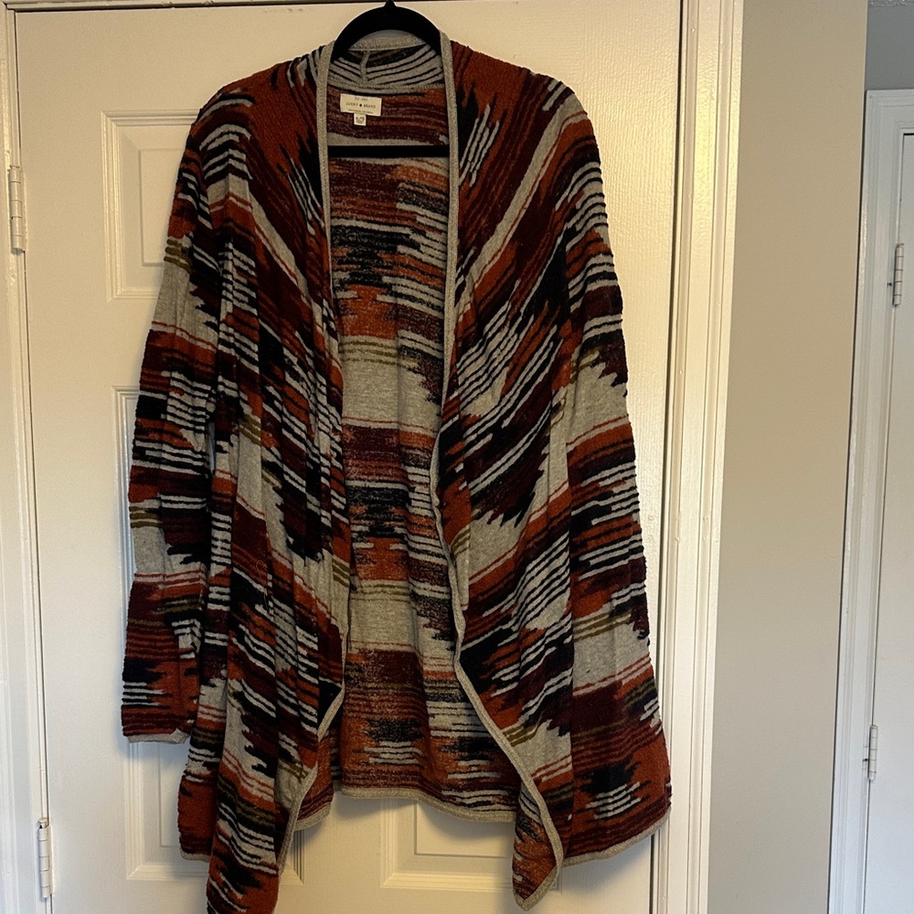 Lucky Brand Aztec Southwestern Open Front Drape Cardigan Sweater